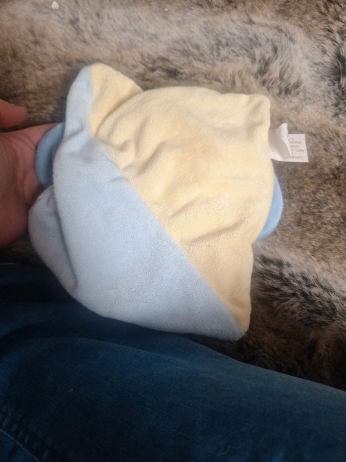Doudou Lapin Plat Bleu Jaune Papillon - photo numéro 2