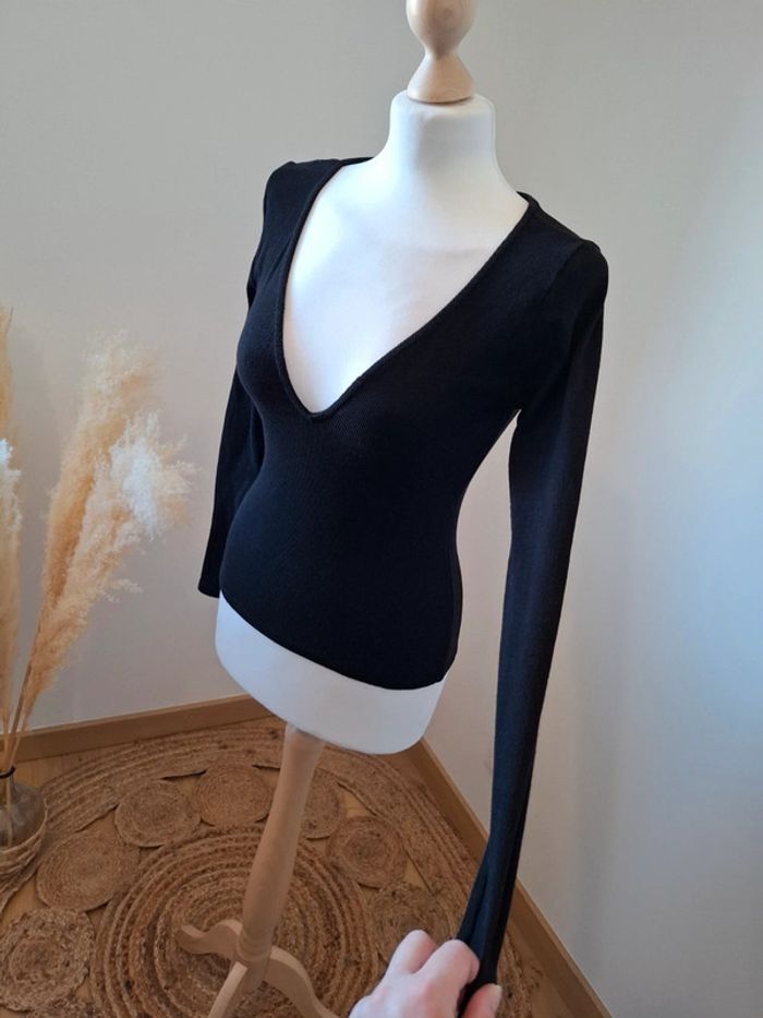 Top noir côtelé décolleté taille S 36 - photo numéro 6