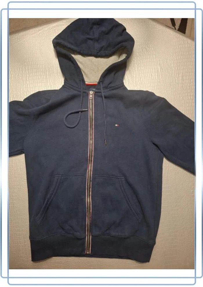 Sweat à capuche / hoodie full zip tommy Hilfiger - taille S - homme bleu brodé (326) - photo numéro 9