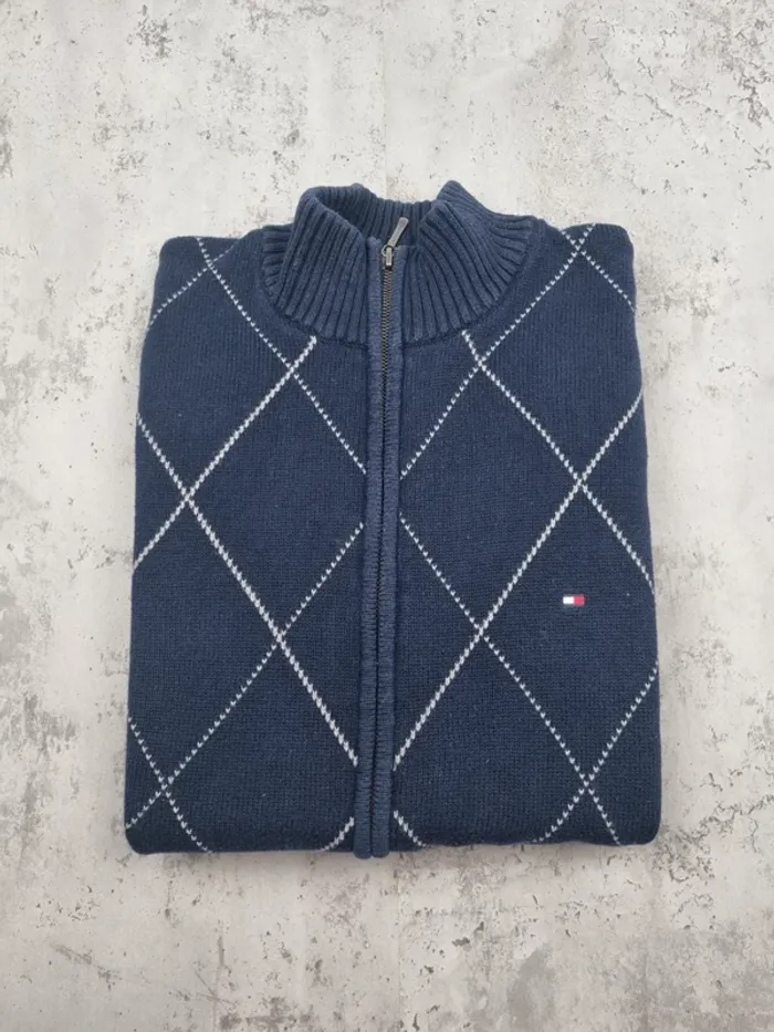 Veste zippée bleu marine à losanges Tommy Hilfiger – Taille L Homme (mesures en photos) - photo numéro 2
