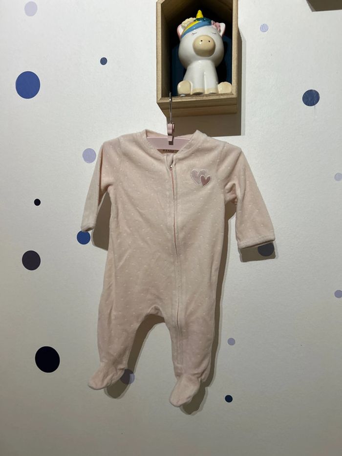 Pyjama velours zip 3 mois 56-62cm rose poudré