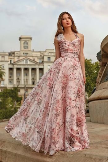 Robe de cocktail rose motif floral