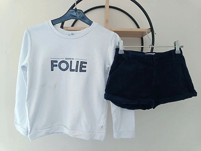 8 ans ensemble sweat Okaïdi et short côtelé monoprix