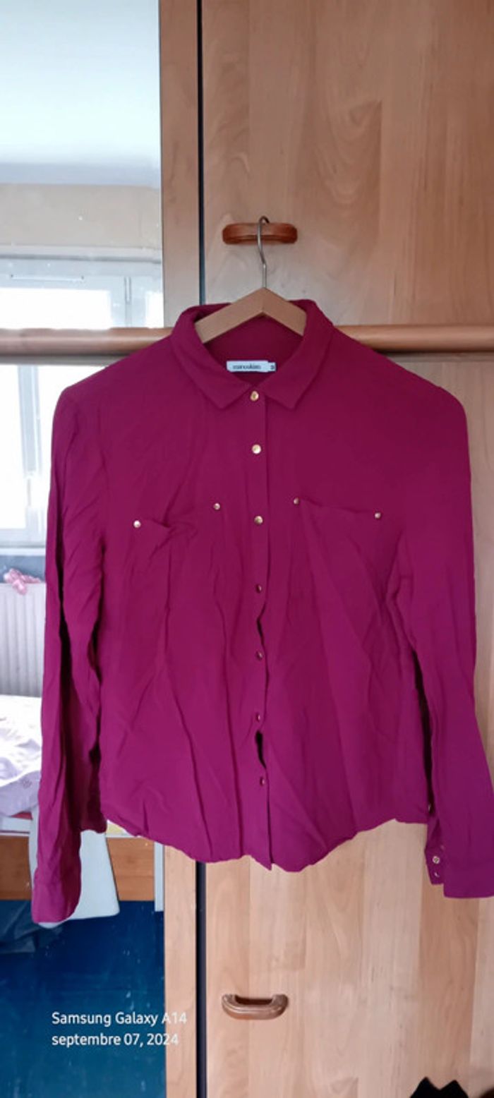 Chemise boutons dorés manches réglables framboise femme M manoukian