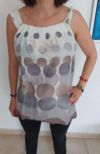 Débardeur blanc et teintes de bleu et gris - 38/40