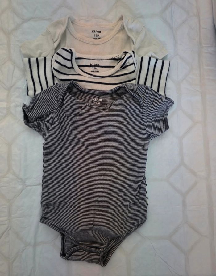 Lot 3 Bodys Bébé KIABI Manches Courtes - 12 Mois (80 cm) - Marinière & Messages