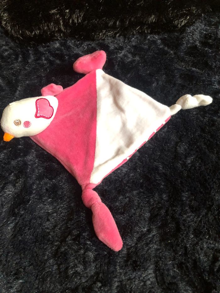 Doudou duo rose et blanc oiseau - photo numéro 3