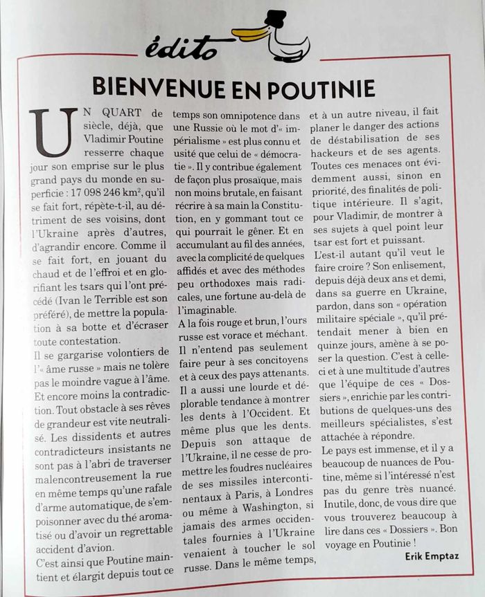 Les dossiers du canard enchainé bienvenue en poutinie n° 173 octobre 2024 - photo numéro 4