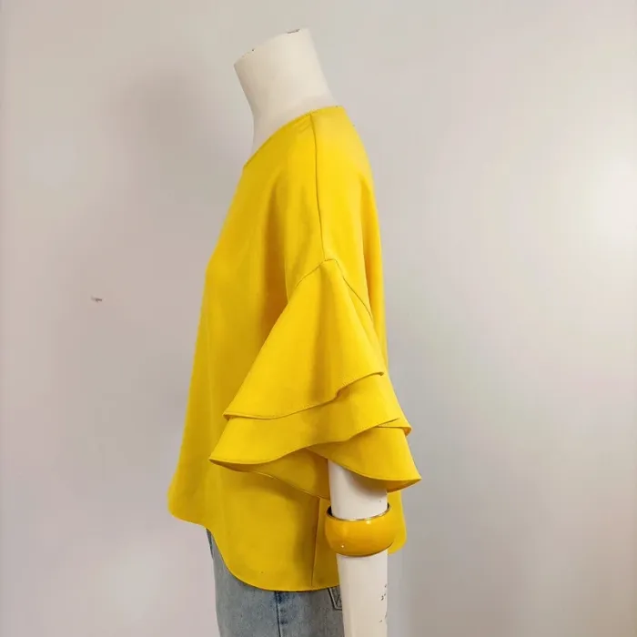 Top jaune Zara Woman à manches à volants style pop chic taille XS A619 - photo numéro 4