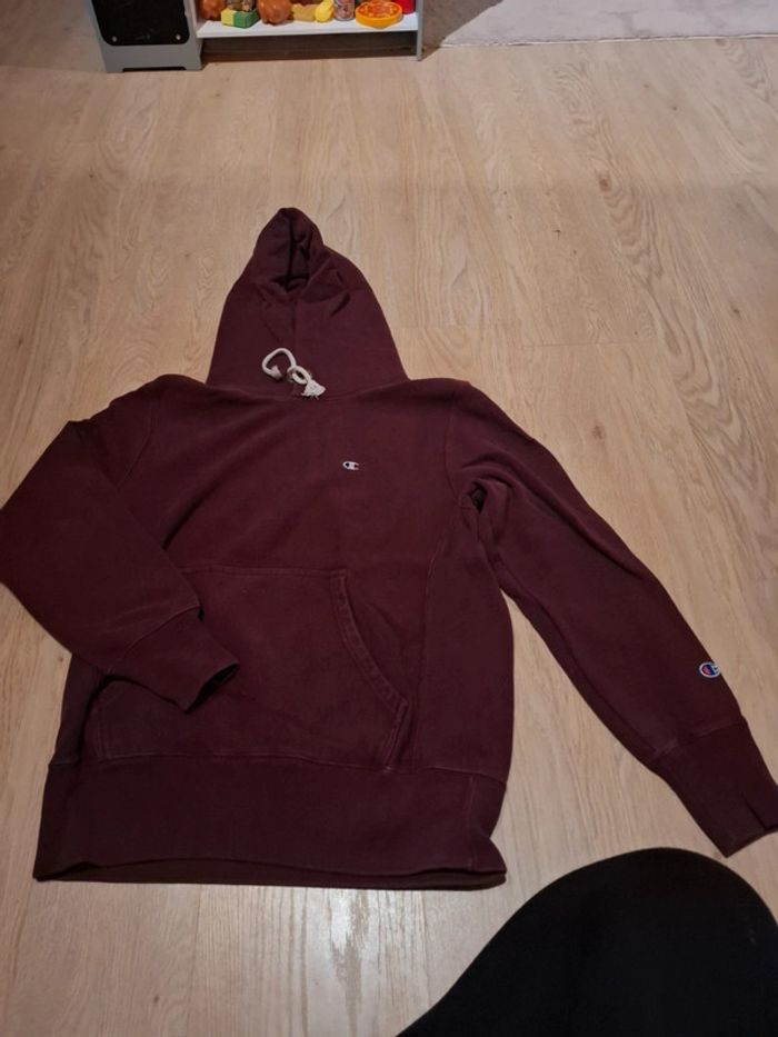 Pull a capuche rouge bordeaux homme marque champions taille large - photo numéro 2