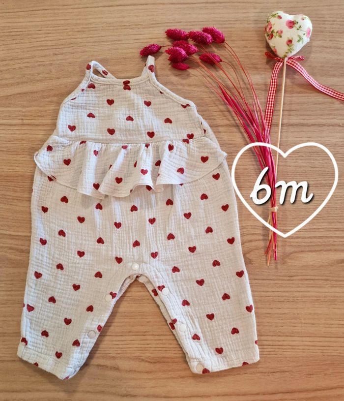 Combinaison gaze de coton cœur 6m