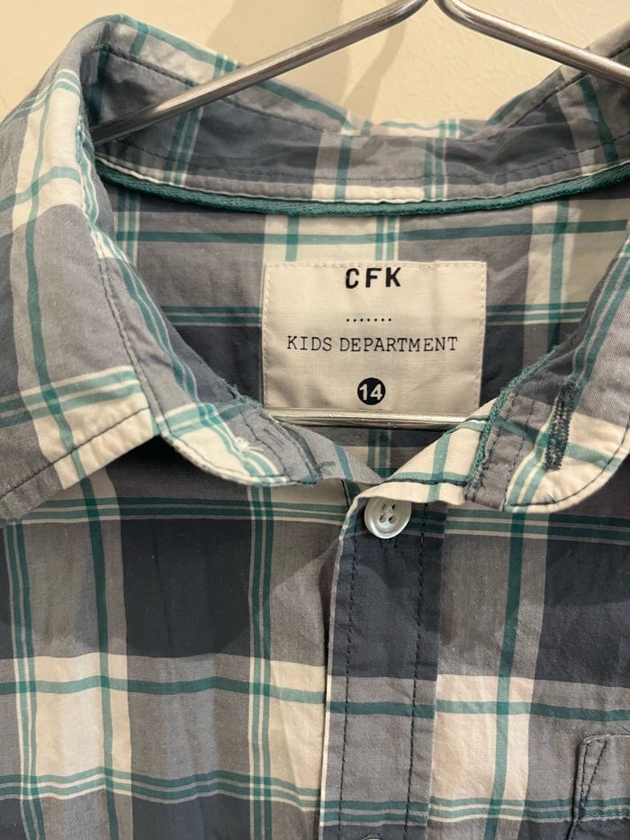 chemise à carreaux blanc/gris/ bleu 14 ans cfk - photo numéro 2
