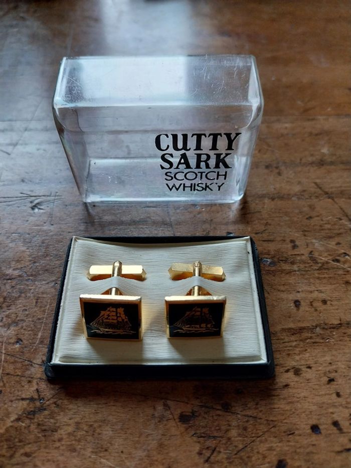 Boutons de manchette vintage marin voilier doré et noir - photo numéro 4