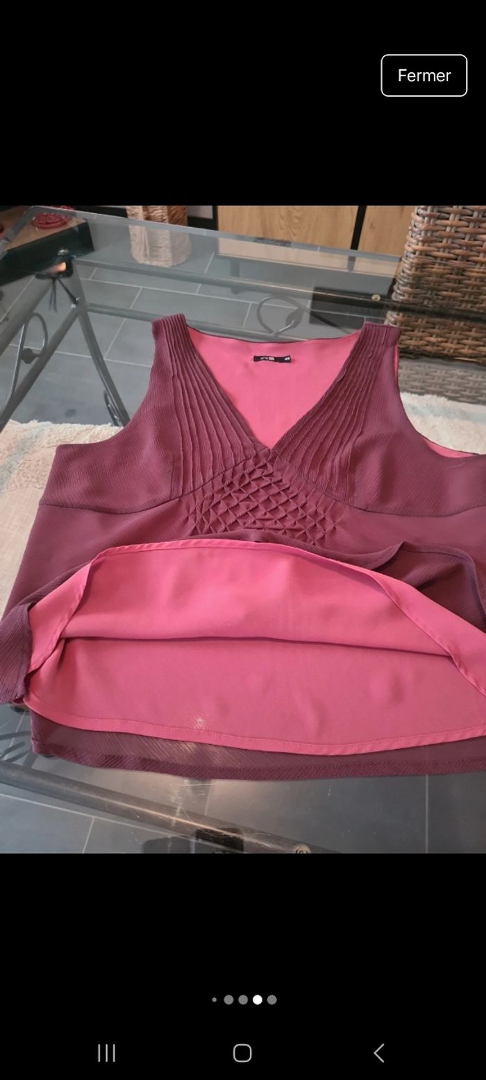 Blouse sans manche tout en voile double bordeau - photo numéro 5
