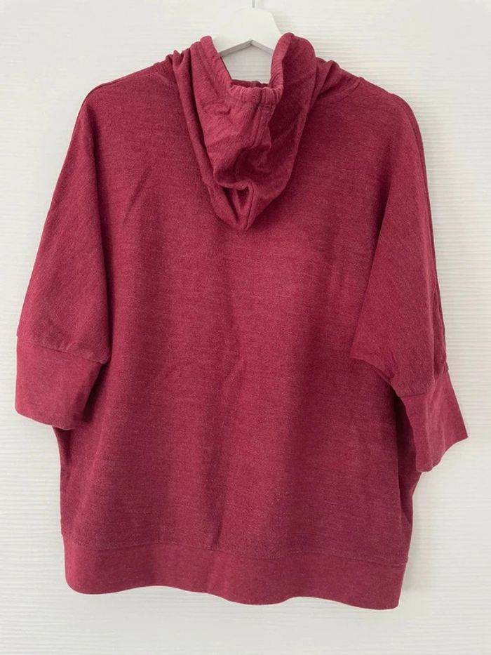 Haut sweat sport bordeaux à capuche et cordons avec manches 3/4 - photo numéro 4