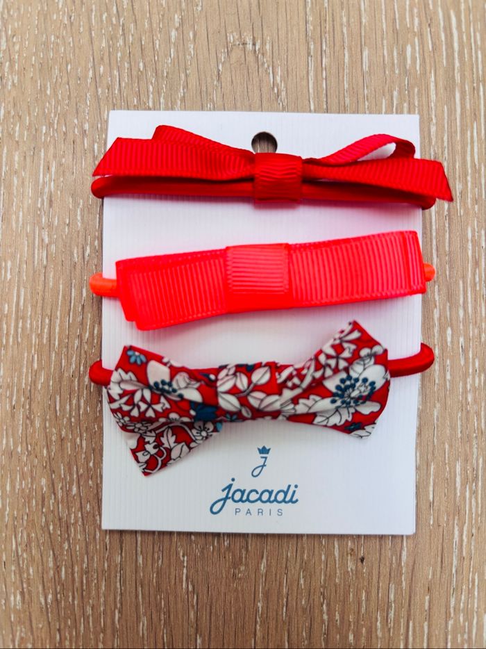 Lot de 3 élastiques cheveux Jacadi dont 1 noeud Liberty Wiltshire rouge neufs emballés