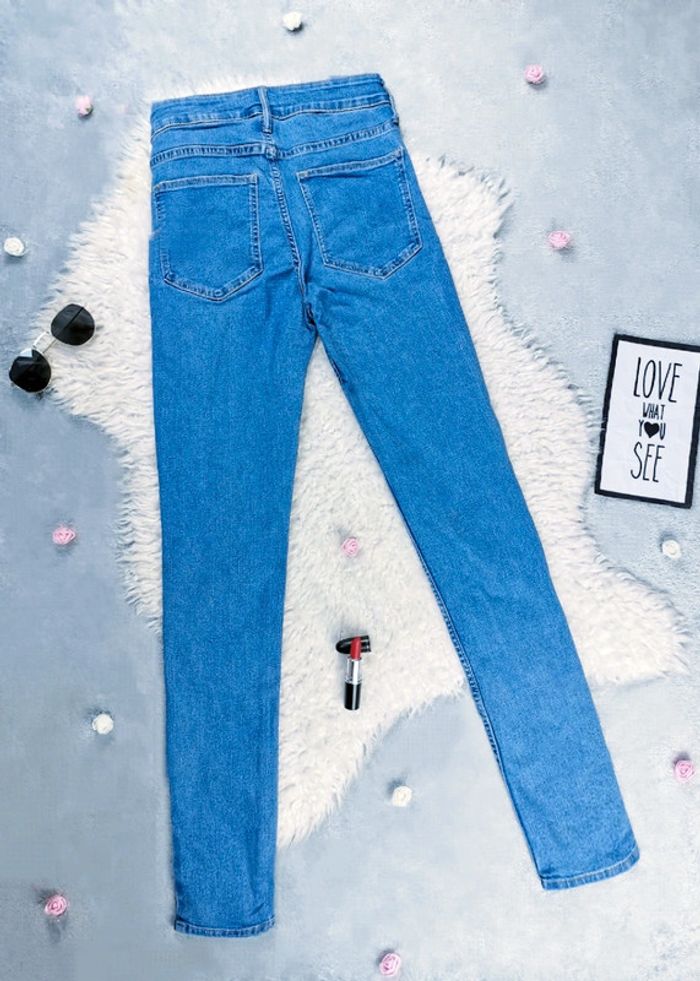 Jean slim taille haute bleu- T.XXS ou T.32 🖤 - photo numéro 3