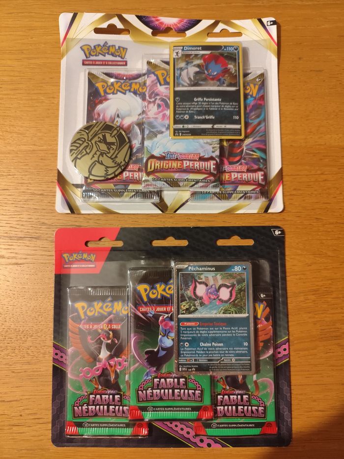 Lot deux tripacks cartes Pokémon EB11 Origine perdue EV6.5 Fable Nébuleuse