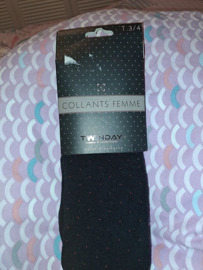 Twinday collant noir pois rouge taille 3/4