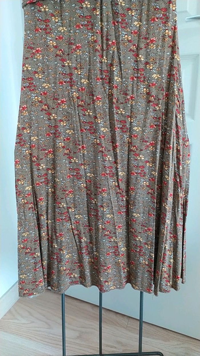 Robe décolletée été légère marron fleur S - photo numéro 6