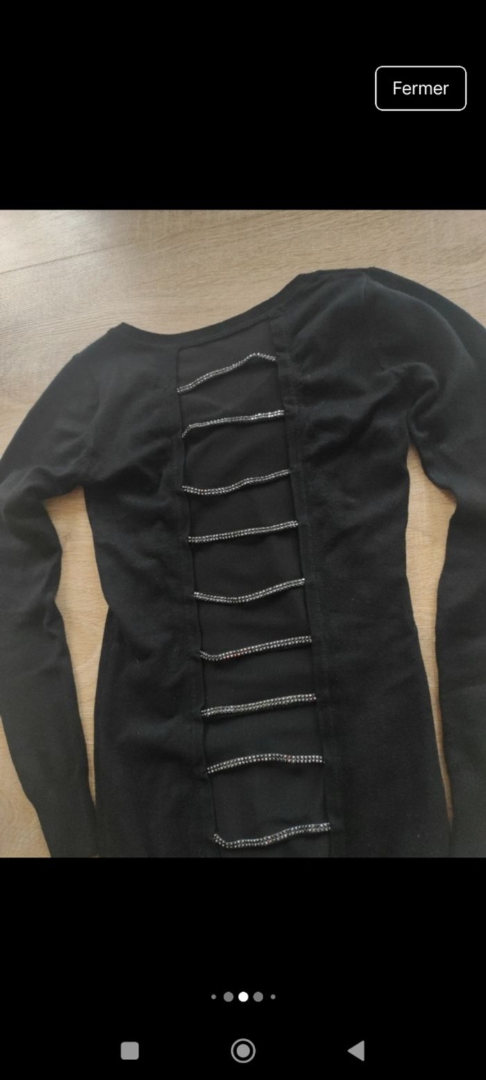 Pull long noir et neuf femme avec dos transparent et strass - photo numéro 4
