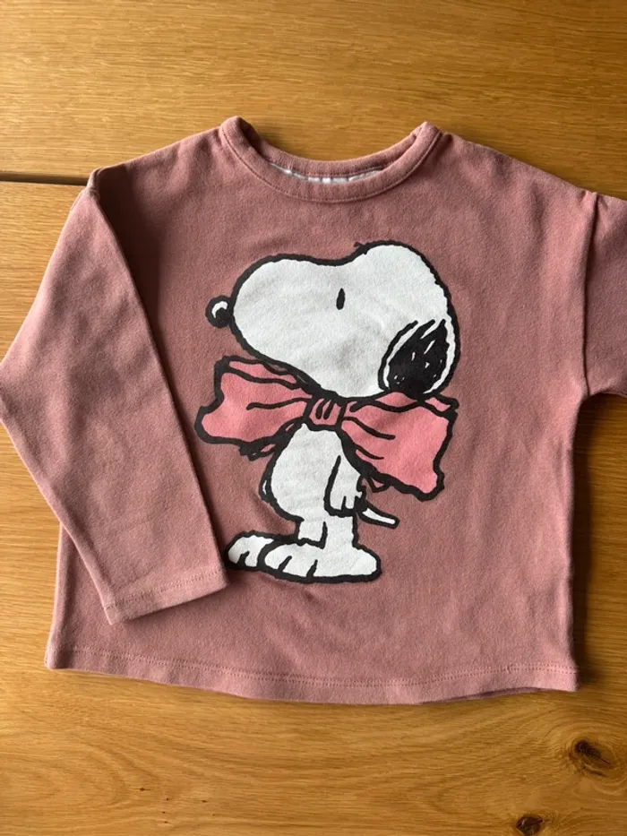 Teeshirt vieux rose ML coton épais avec Droppy/Peanuts - Taille 4 Ans - photo numéro 2