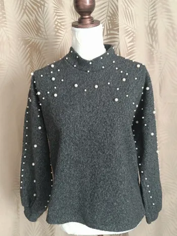 Pull gris a perle blanche - Taille 38