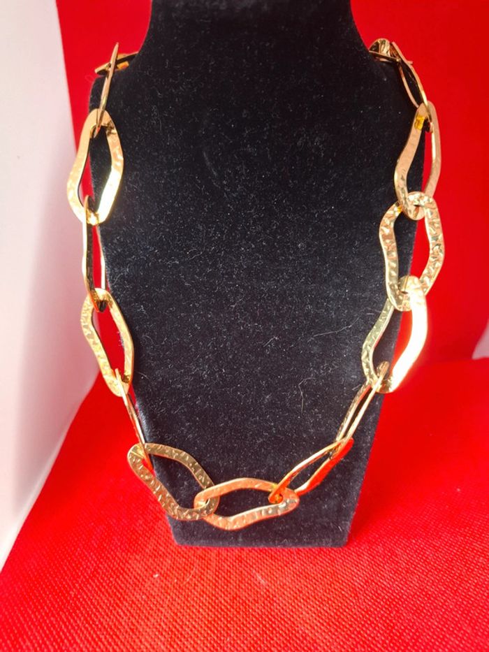 Collier sautoir neuf avec etiquette martelé acier inoxydable 101 cms de longueur réglable - photo numéro 2