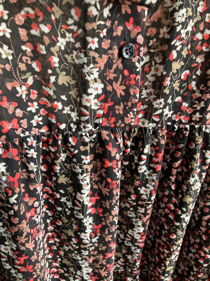 Superbe robe Vintage années 80 entièrement doublée manches longues petites fleurs et noeud au col - photo numéro 6