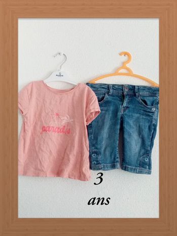 3 ans Ensemble 2 p tao (autre) Tee-shirt rose imprimé et short jeans print été /bon état