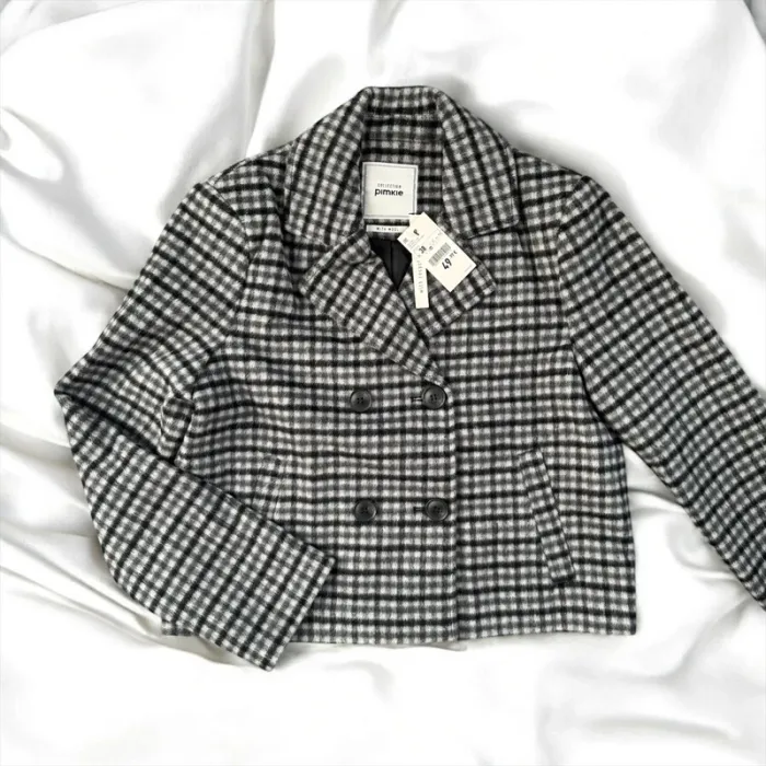 Manteau court laine à carreaux noir/gris - photo numéro 3