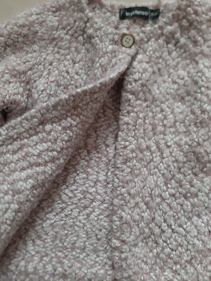 très joli gilet chaud rose chiné blanc effet pailleté fille - 24 mois - photo numéro 4