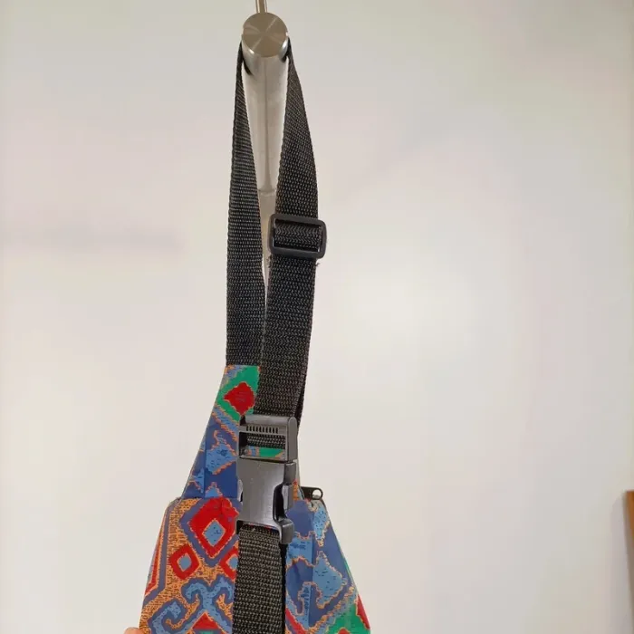 Sac bandoulière ethnique multicolore vintage en tissu épais motifs géométriques bohème S030 - photo numéro 3