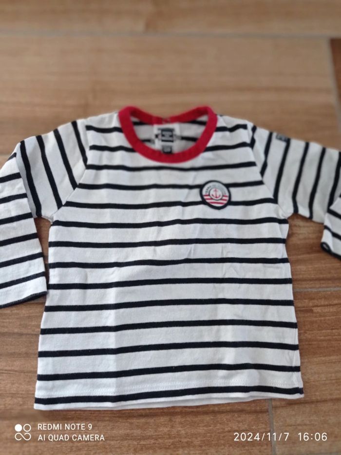 Ensemble 12 mois, bas jogging marine + marinière+ veste sweat a rayures - photo numéro 10