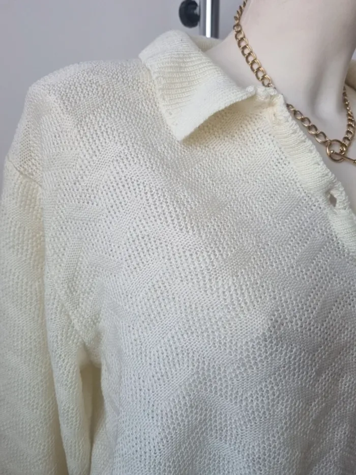 Pull tricoté jaune pâle vintage - photo numéro 8