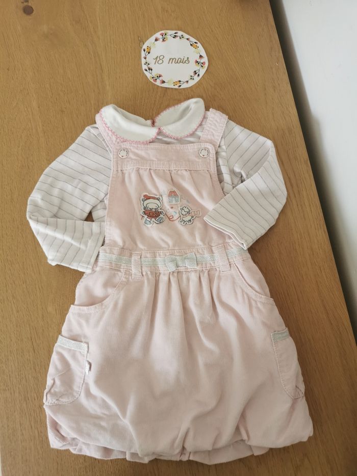 Robe salopette bébé fille en velour rose pale sergent major 18 mois Tbe
