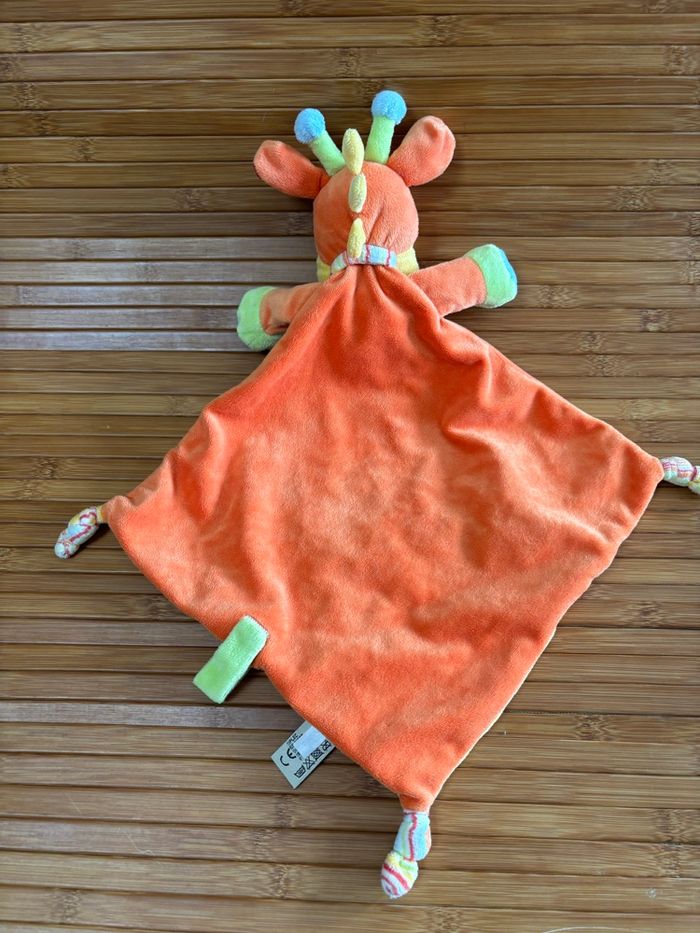 Doudou plat girafe jaune orange mots d enfants - photo numéro 3