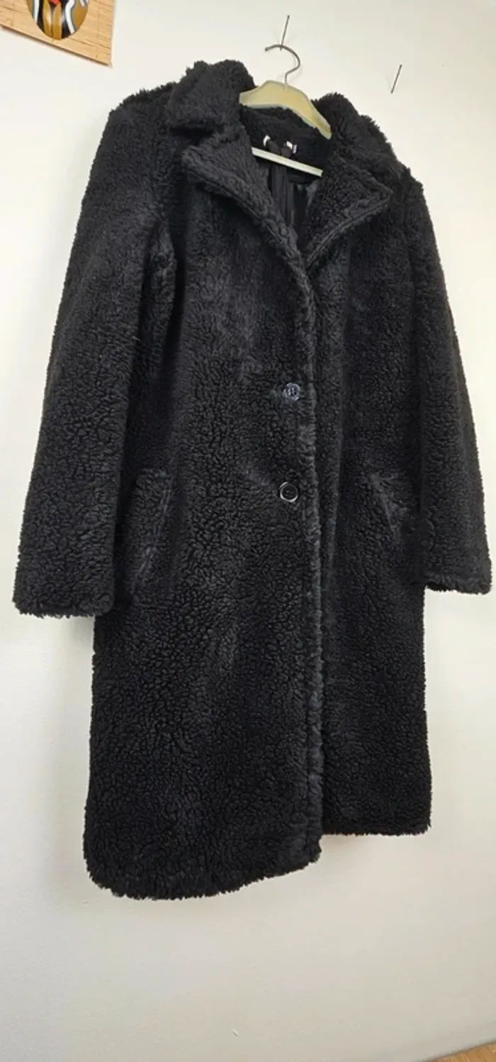 Manteau long Teddy noir "Insta Girl" T. S/M + Sacoche assortie - NEUF - photo numéro 11