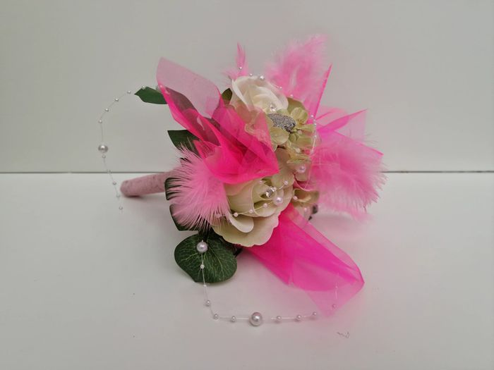 Bouquet De Mariée Roses Tulle Perles Plumes Dentelle - photo numéro 4