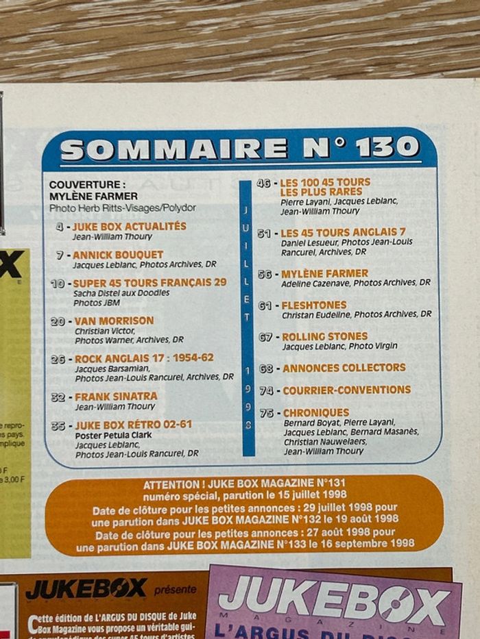 Revue jukebox magazine - 130 - juillet 1998 - photo numéro 2