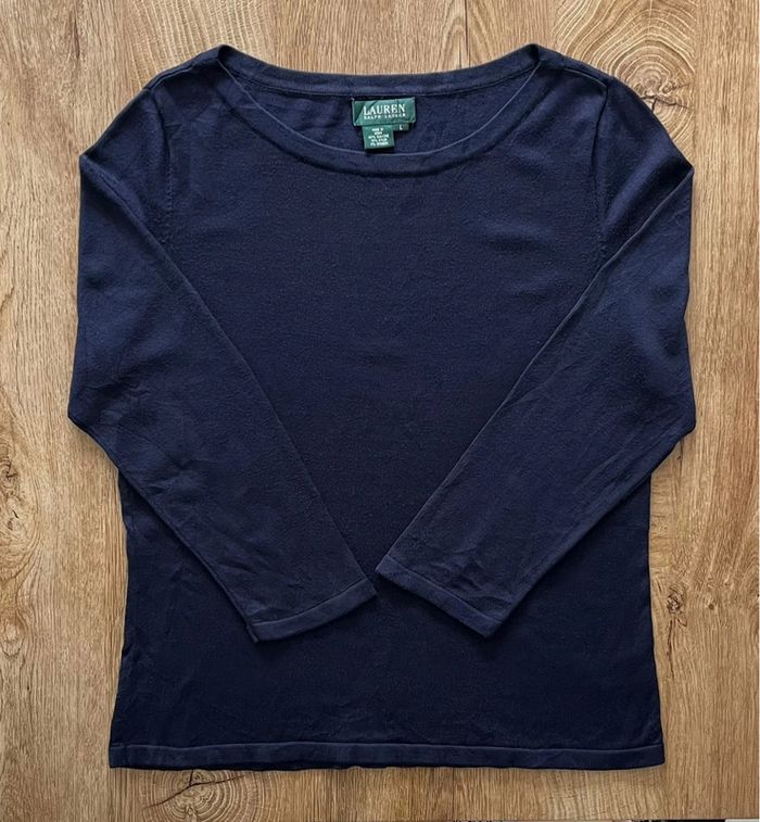 Pull manches 3/4 bleu marine Lauren ralph lauren pour femme, taille L - photo numéro 3