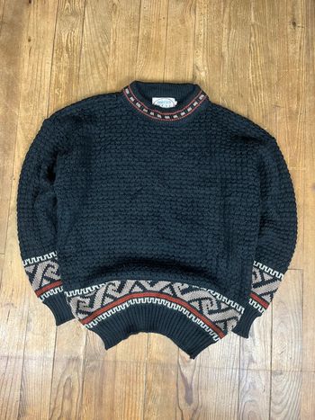 Pull maille vintage motifs rayures noir Made in England L