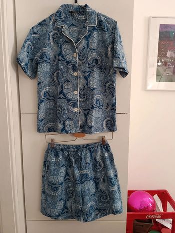 Ensemble pyjama chemise et short paisley bleu Ralph Lauren taille XS/S