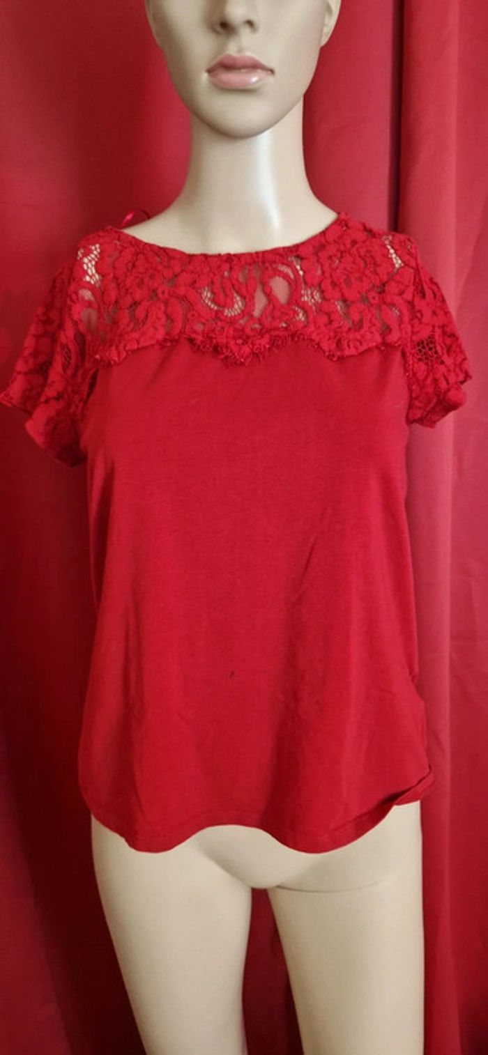 T-shirt rouge cache cache dentelle haut taille38