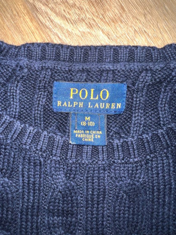 Pull droit torsadé polo Ralph Lauren bleu marine 8- 10 ans bon état - photo numéro 3