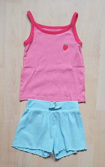 Débardeur côtelé rose, à fines bretelles + Short côtelé turquoise (4 ans) / Marques diverses