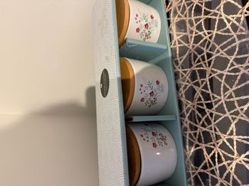 Set de boîtes de rangement en céramique, couvercle bois