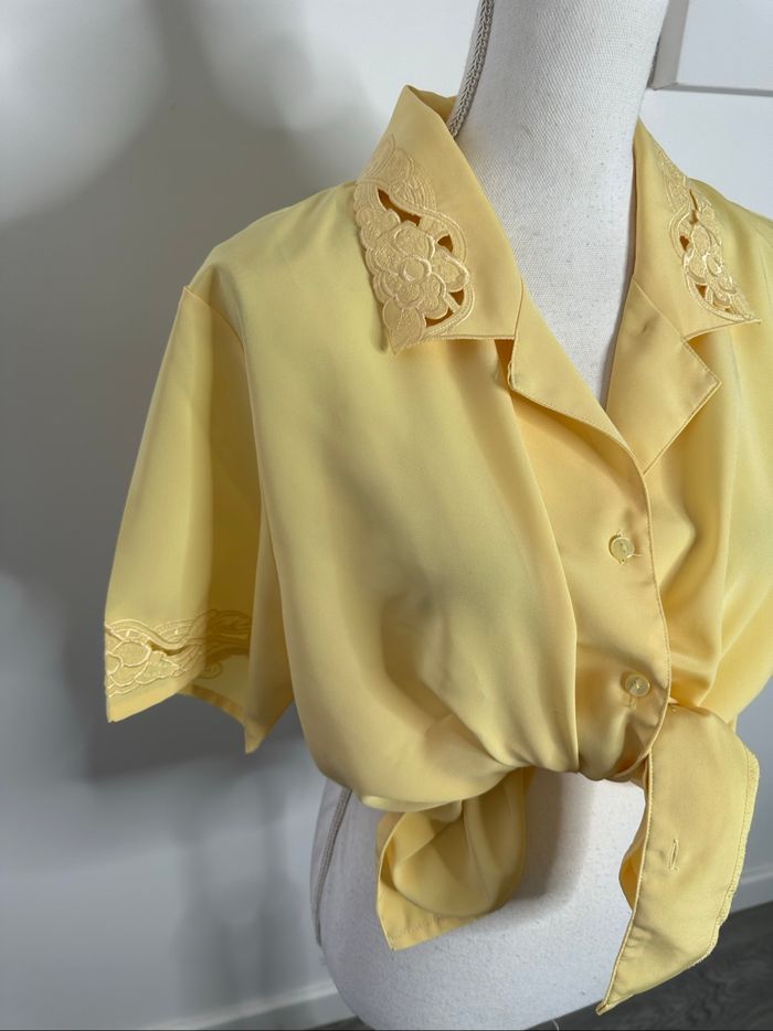 Chemisier jaune broderies ajourées Damart T46 3XL - photo numéro 2