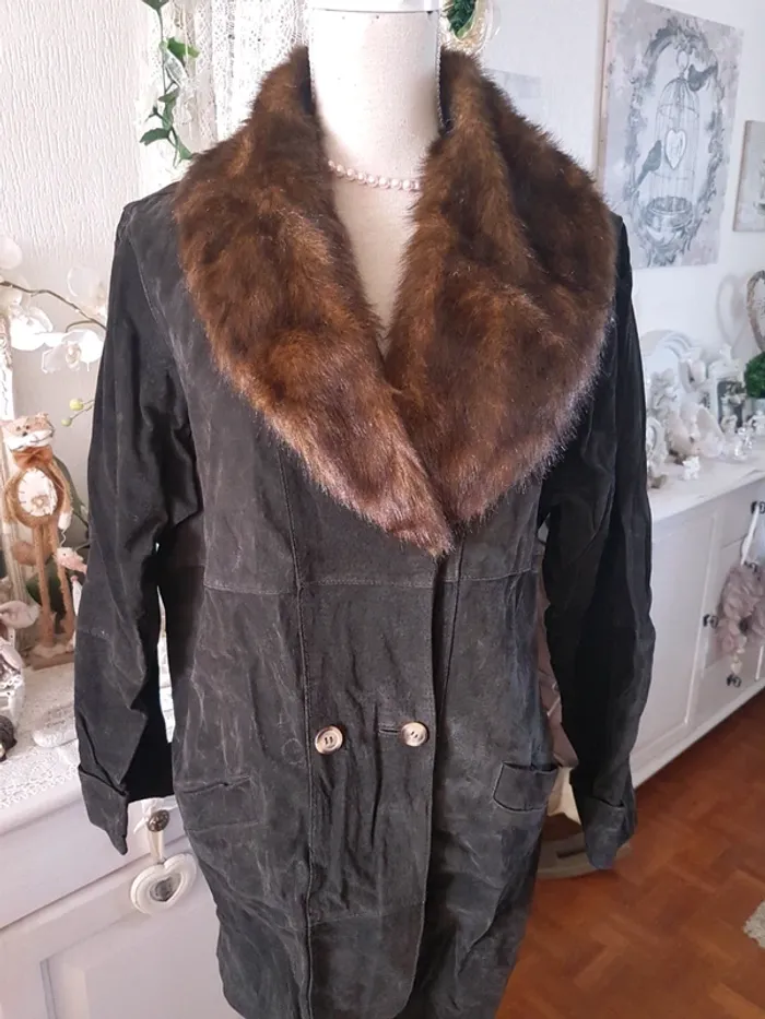 Veste croûte de cuir marron T 42/44 Neuve