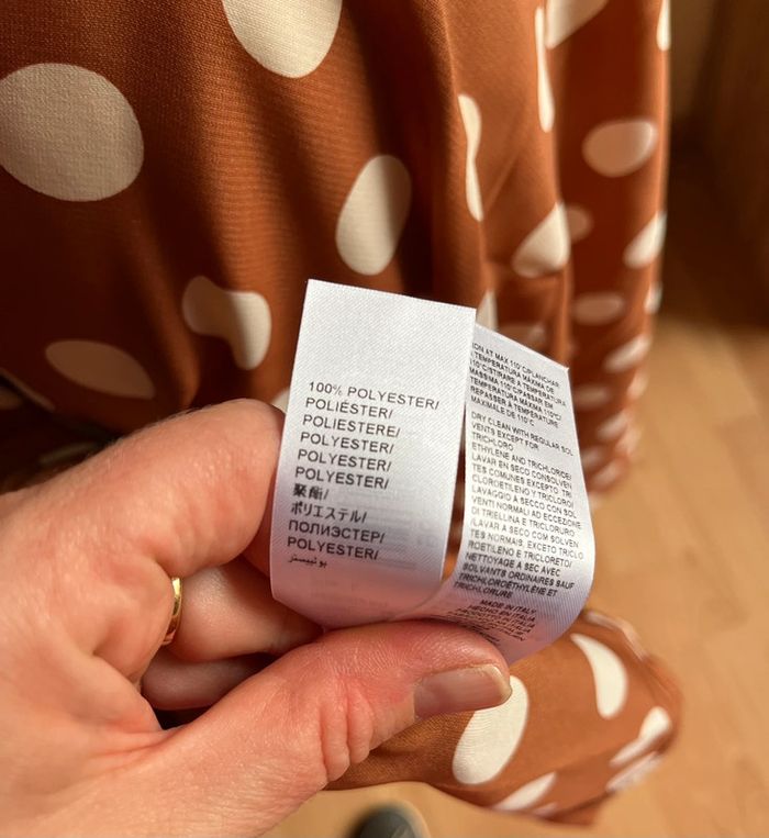 Jolie robe chic mi-saison marron à pois blancs T. L femme neuve avec étiquette - photo numéro 8